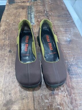 Miu Miu Brown with Olive Trim Slip-On Flats